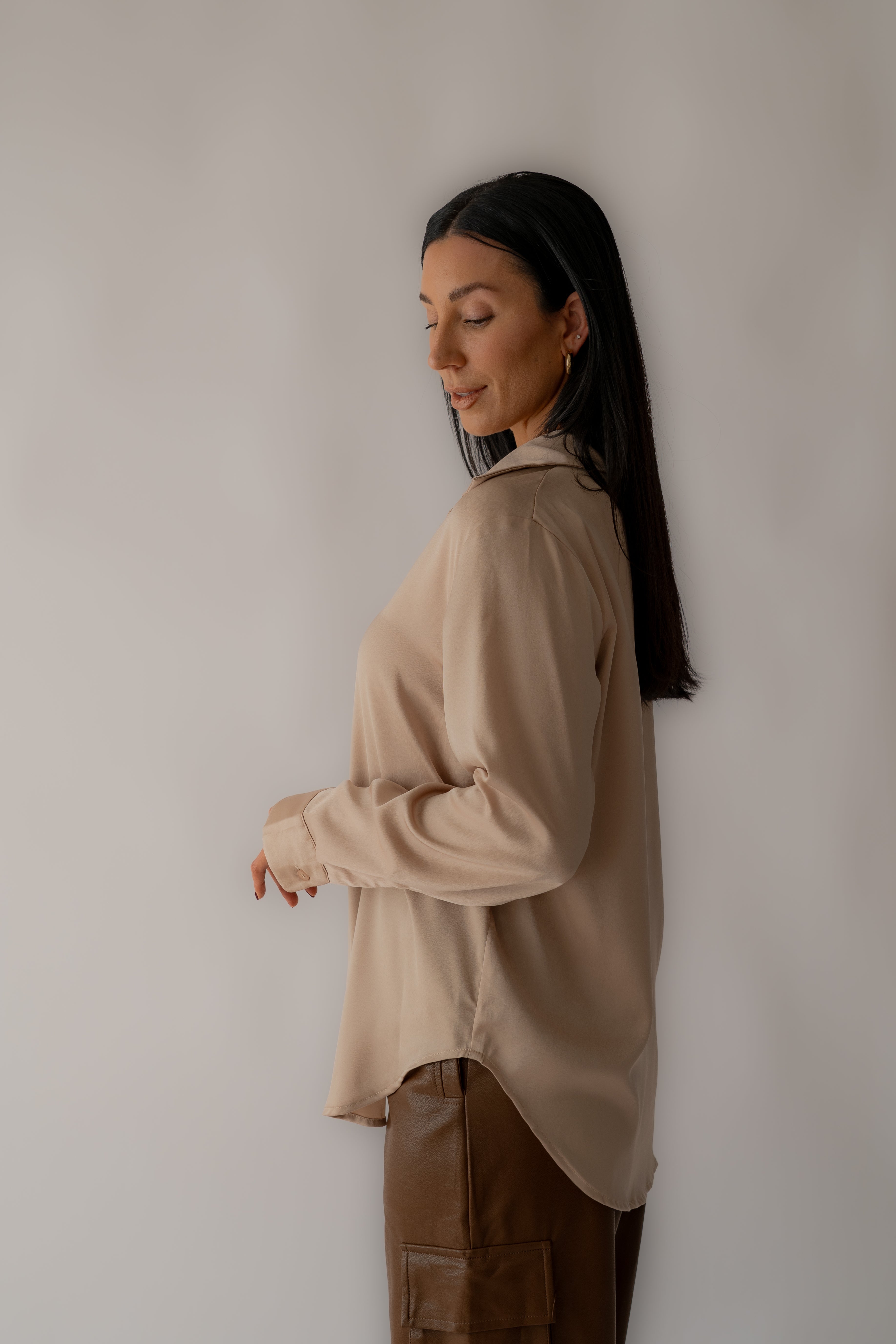 The Satin Shirt - Nude 2.0 | Kalloni's Closet Boutique
