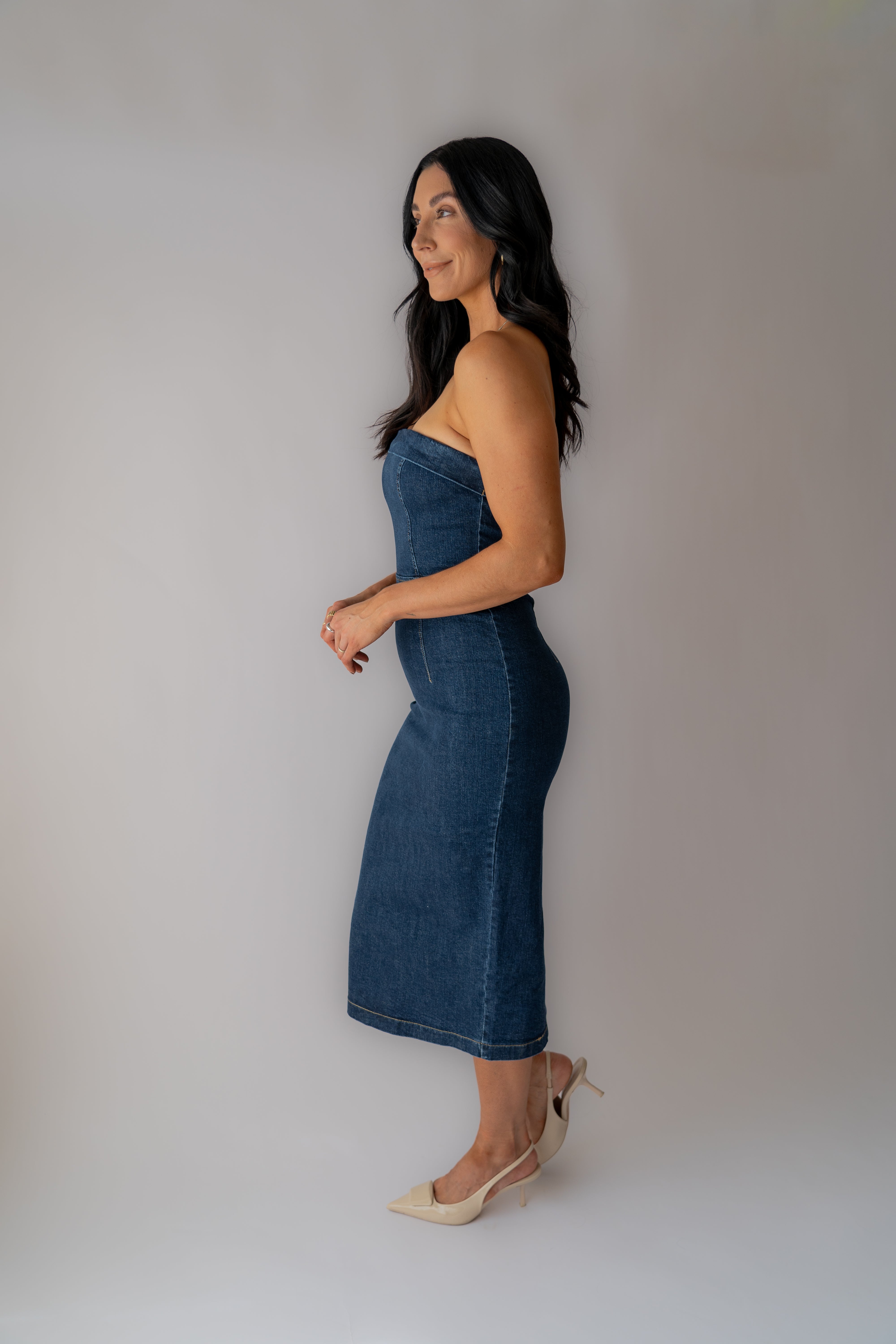 denim midi dress Belle Indigo 16 / Indigo Denim Short Sleeve Tribal Denim Darling Midi Dress