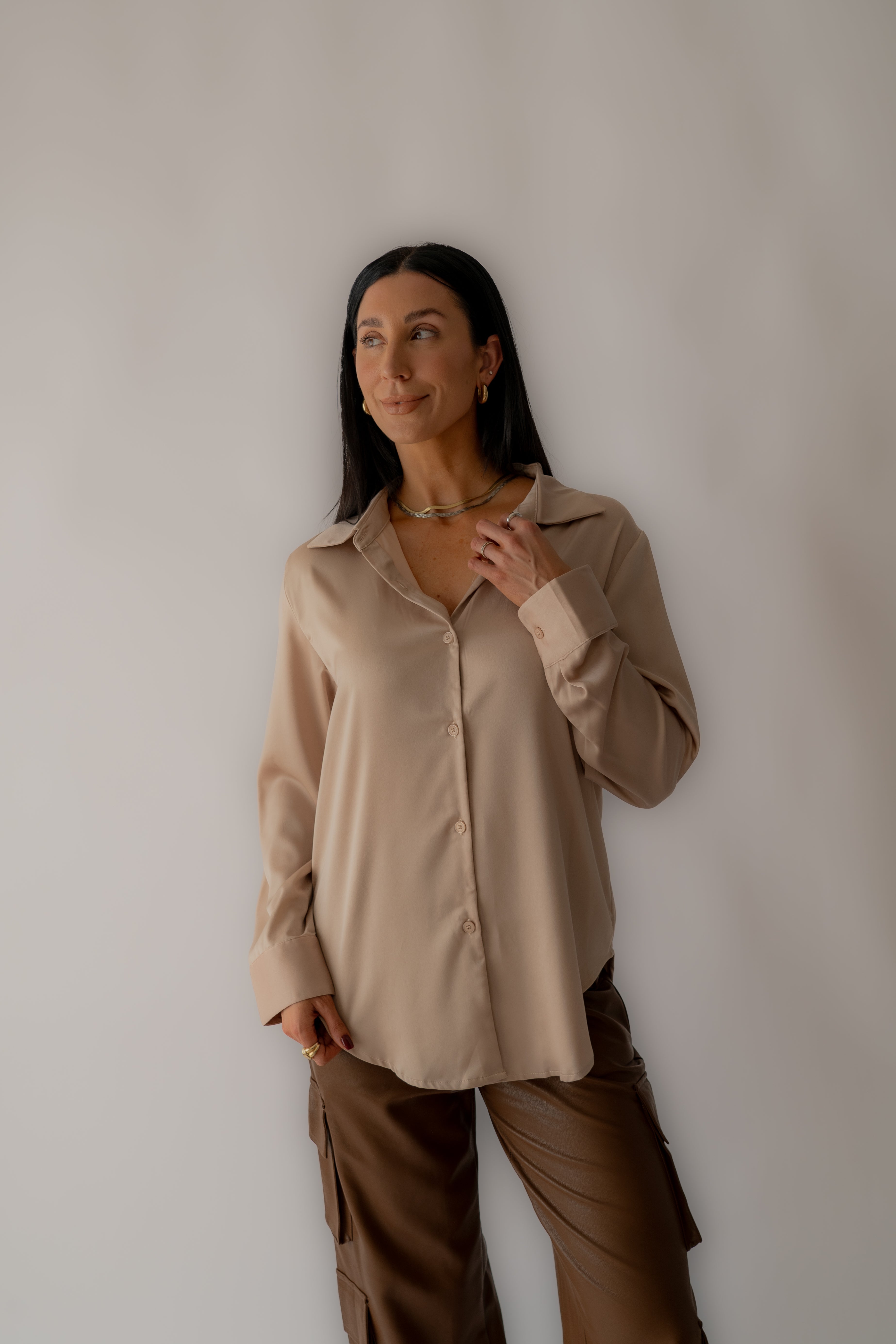 The Satin Shirt - Nude 2.0 | Kalloni's Closet Boutique